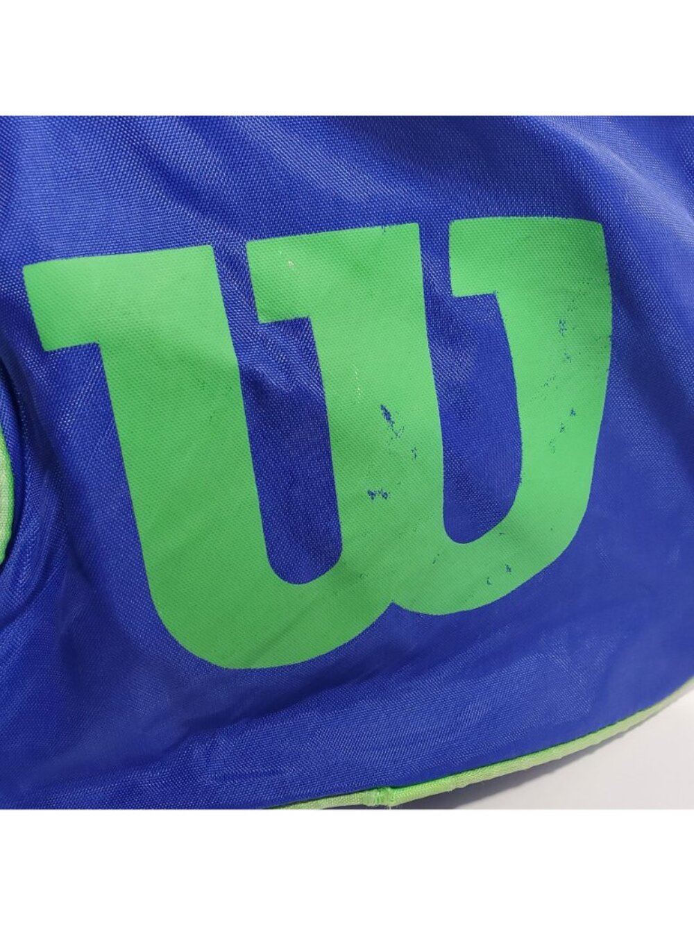 Wilson Blue Nylon Duffle Vintage Gym Bag Neon Green Travel Zippered - Picture 10 of 16